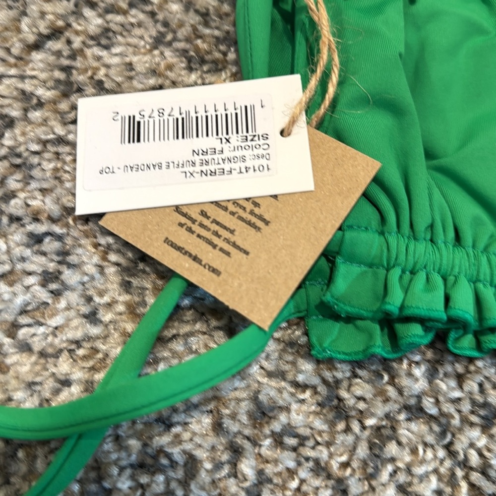 Free People x Toast Swim Green Fern Ruffle Bandeau Bikini Top XL NWT - Picture 4 of 6